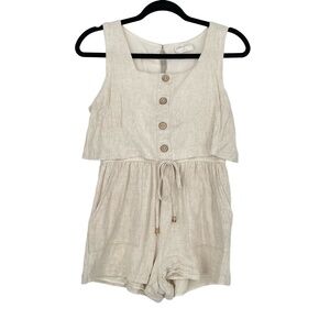 Allie Rose Linen Blend Cottage Core Scoop Neck Soft Girl Romper‎ Size Small